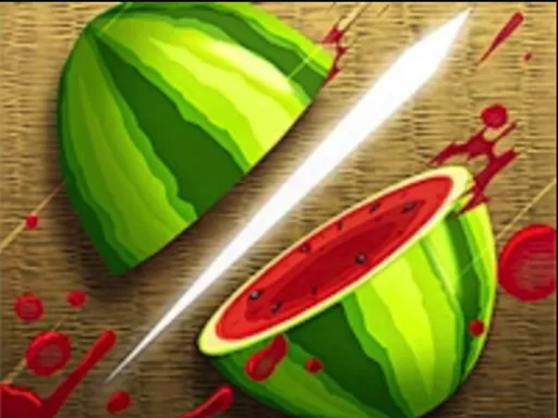 Fruit Ninja fruit and bombs flying across an arcade screen